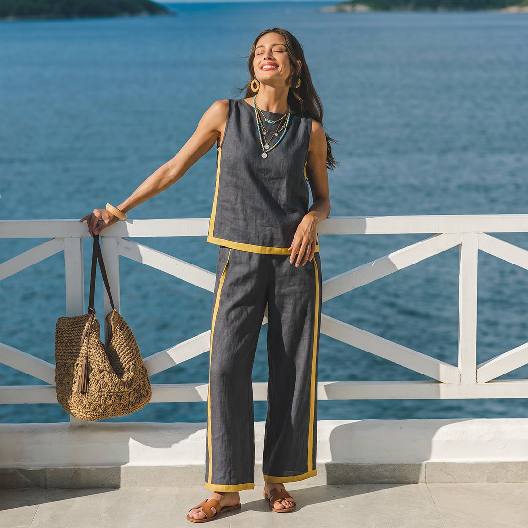 Casual Sleeveless Top & Wide Leg Pants Set