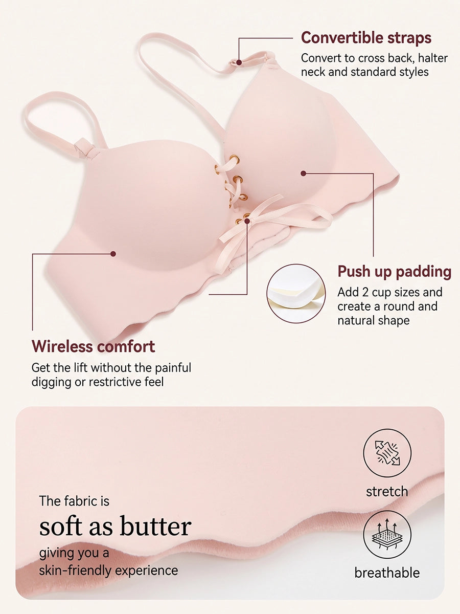 Adjustable Lace-Up Push-Up Bra with Padded Cups