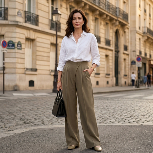 Pleated Asymmetrical Wide Leg Trousers