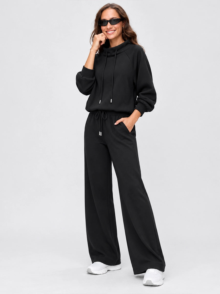 High-Neck Sweatshirt and Wide-Leg Pants Set for Casual Layering