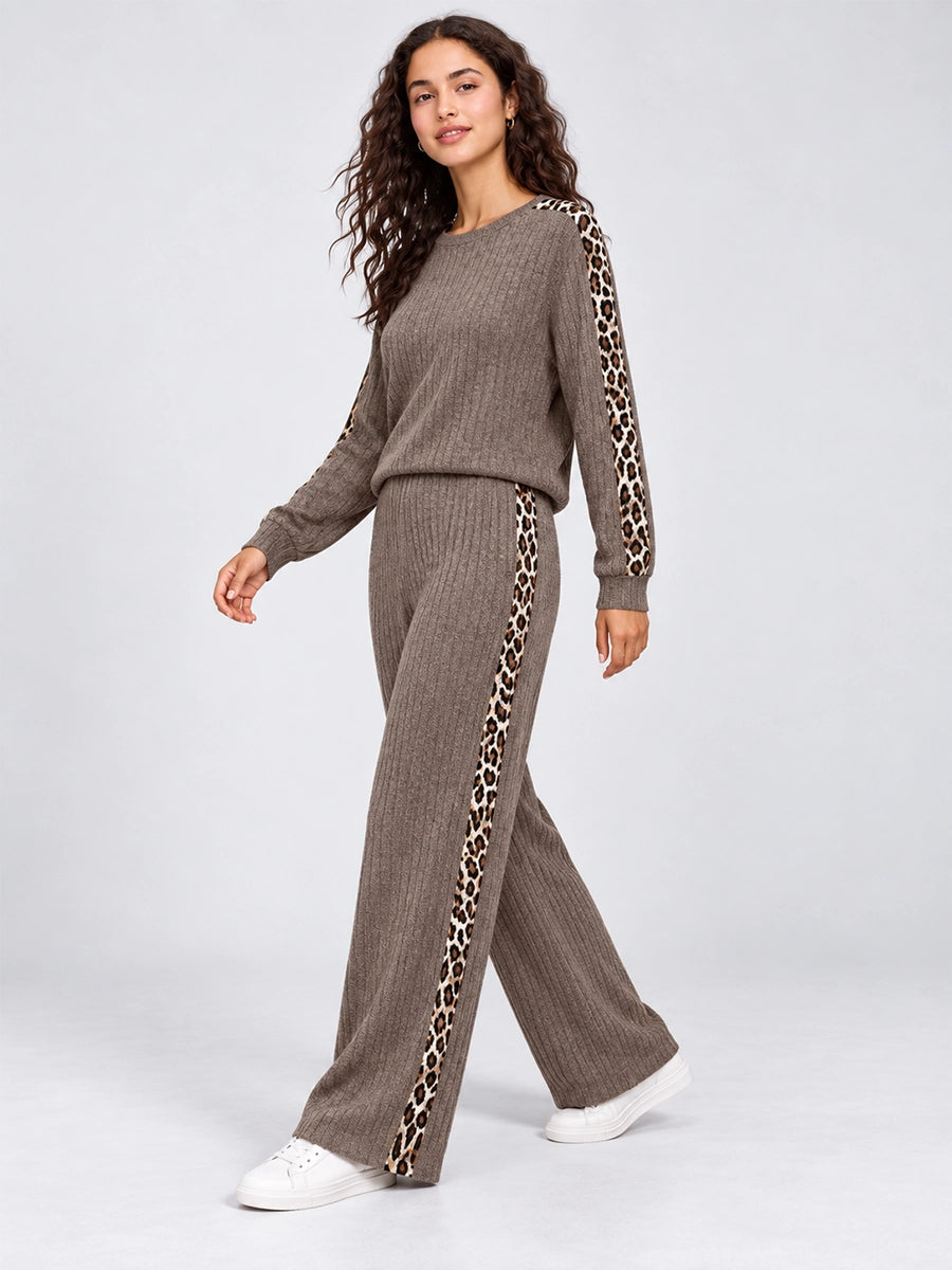 Pattern-Trim Knit Top and Pants Set