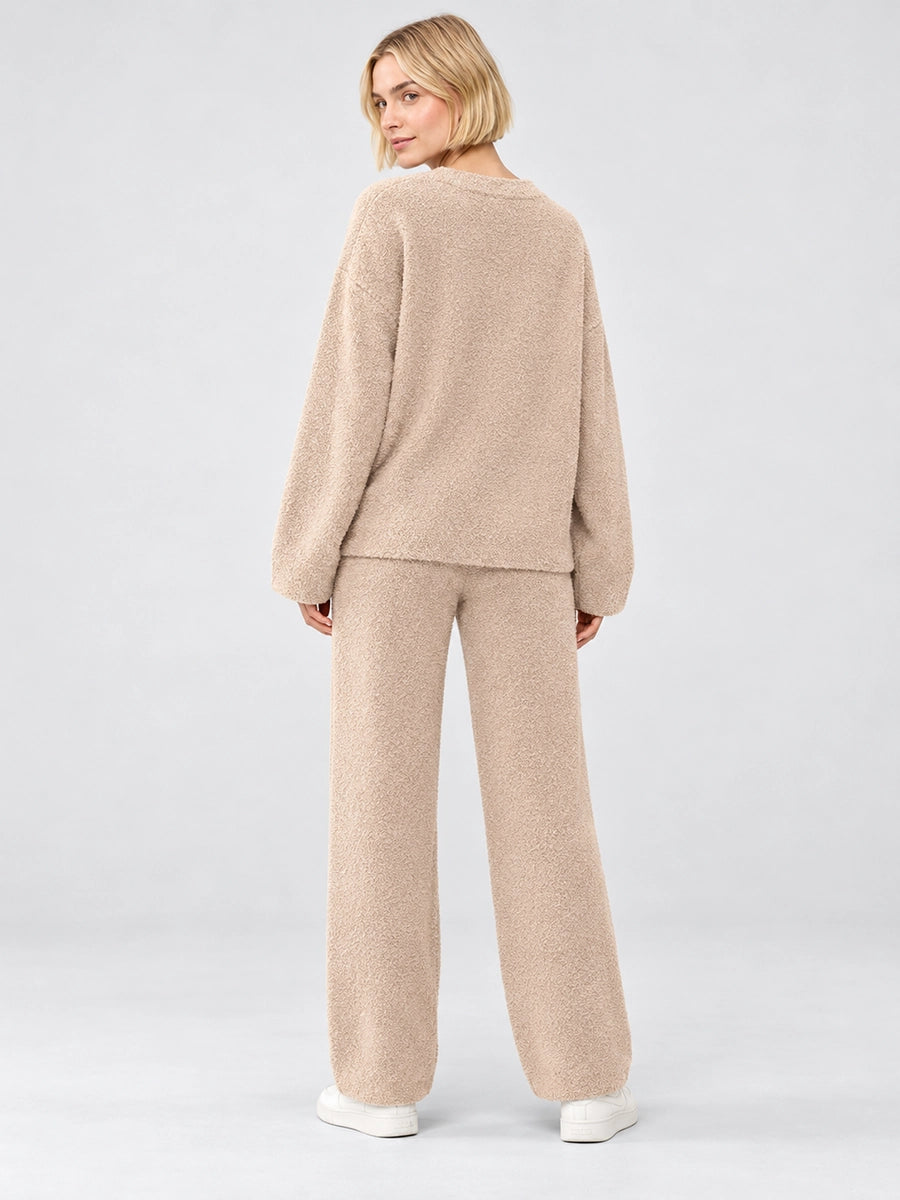 Women’s V-Neck Knit Lounge Set with Pockets