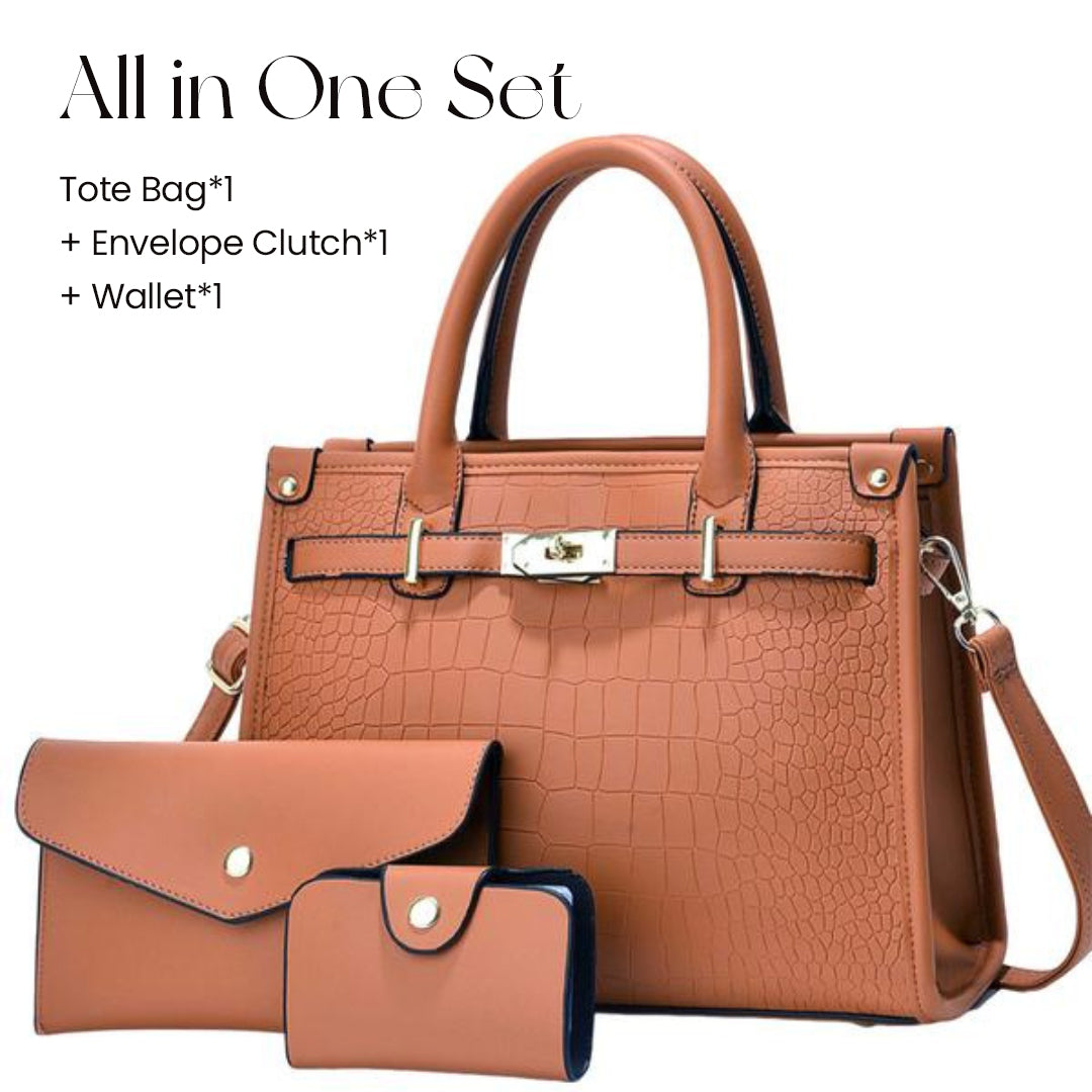 Crocodile-Embossed Crossbody Handbag Set