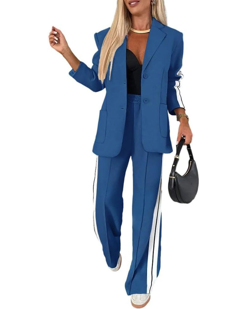Women’s Two-Piece Blazer & Pants Set – Striped Business Casual Suit