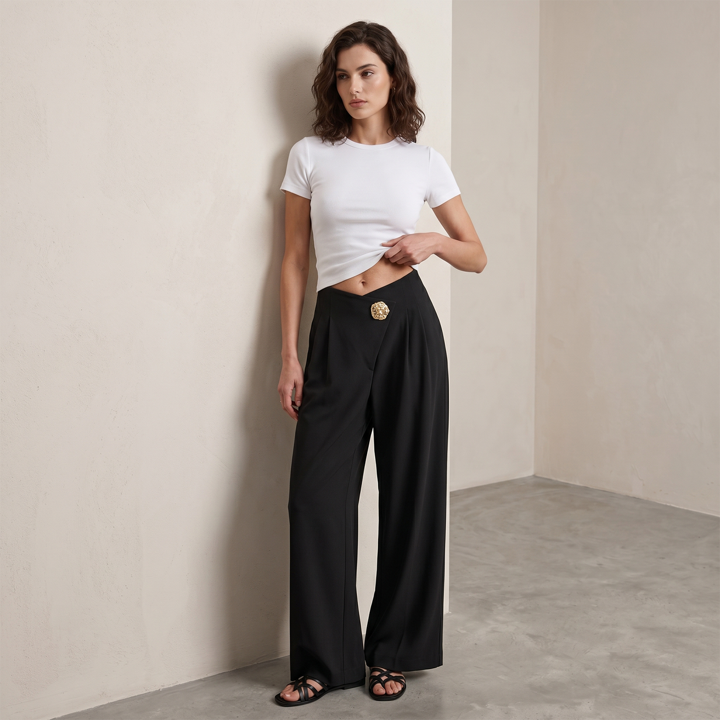 Embellished High-Waist Wide-Leg Pants