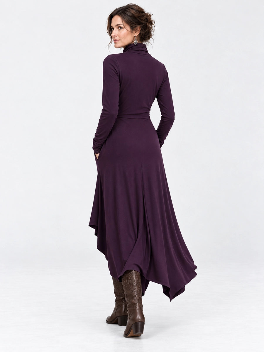 Women's Asymmetric Draped High-Neck Maxi Dress