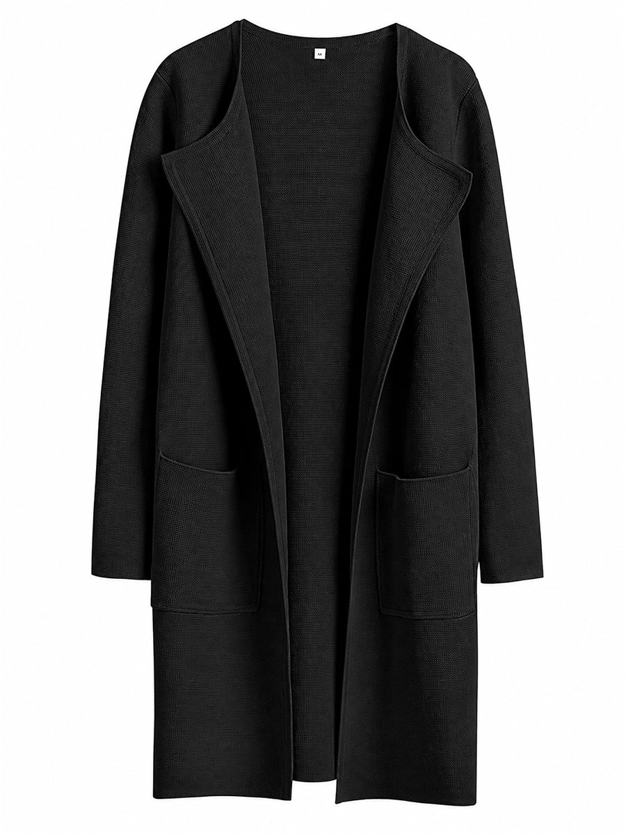 Women's Long Wool-Look Cardigan Coat with Pockets