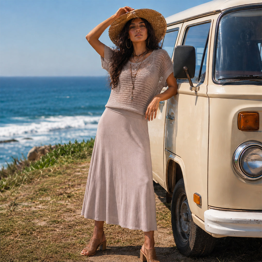 Knitted Long Dress Two-piece Set