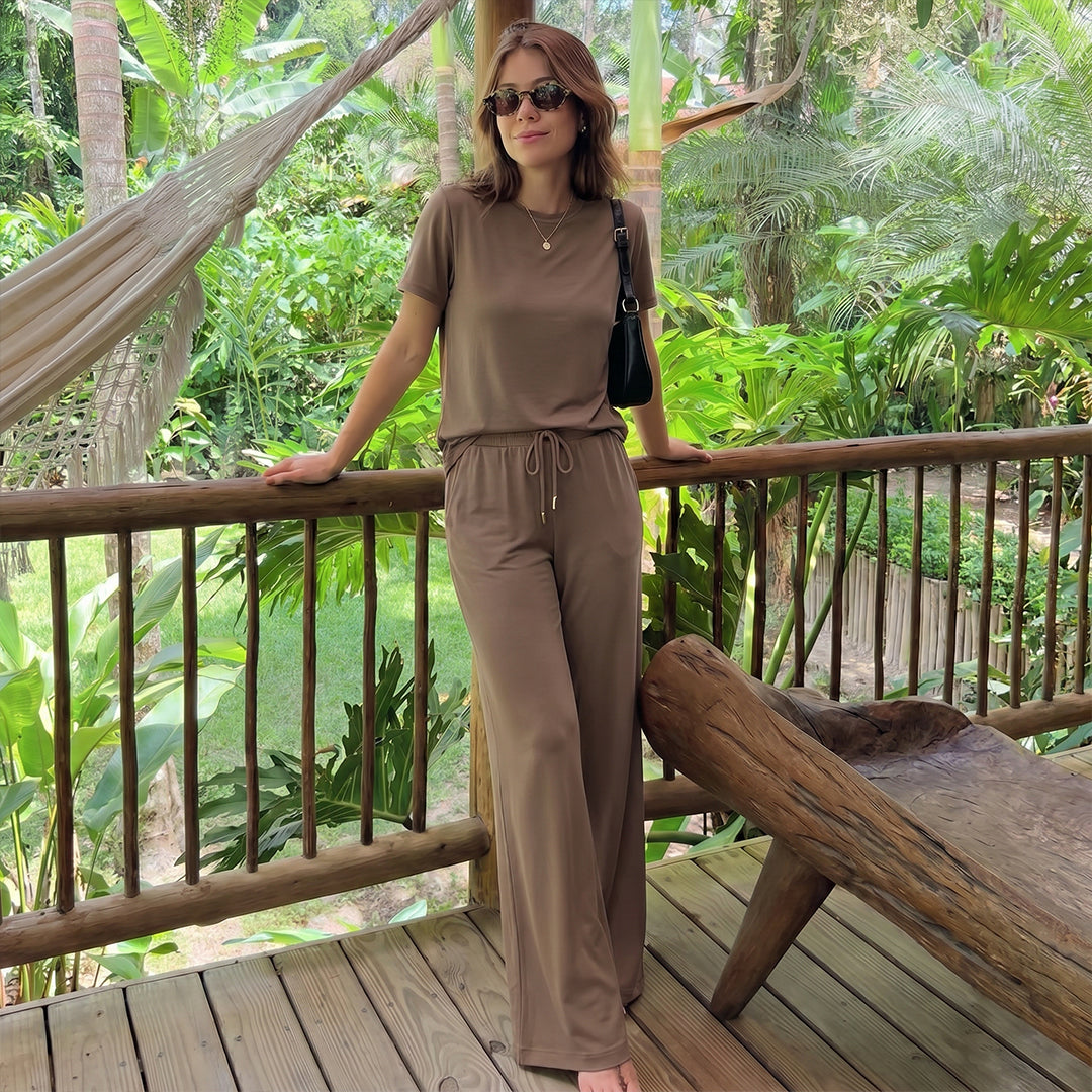 Women’s 2-Piece Summer Lounge Set – Casual Wide Leg Outfit