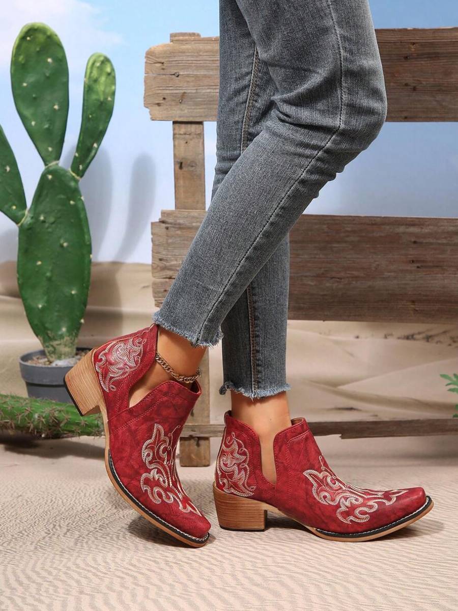 Women's Embroidered Western Ankle Boots