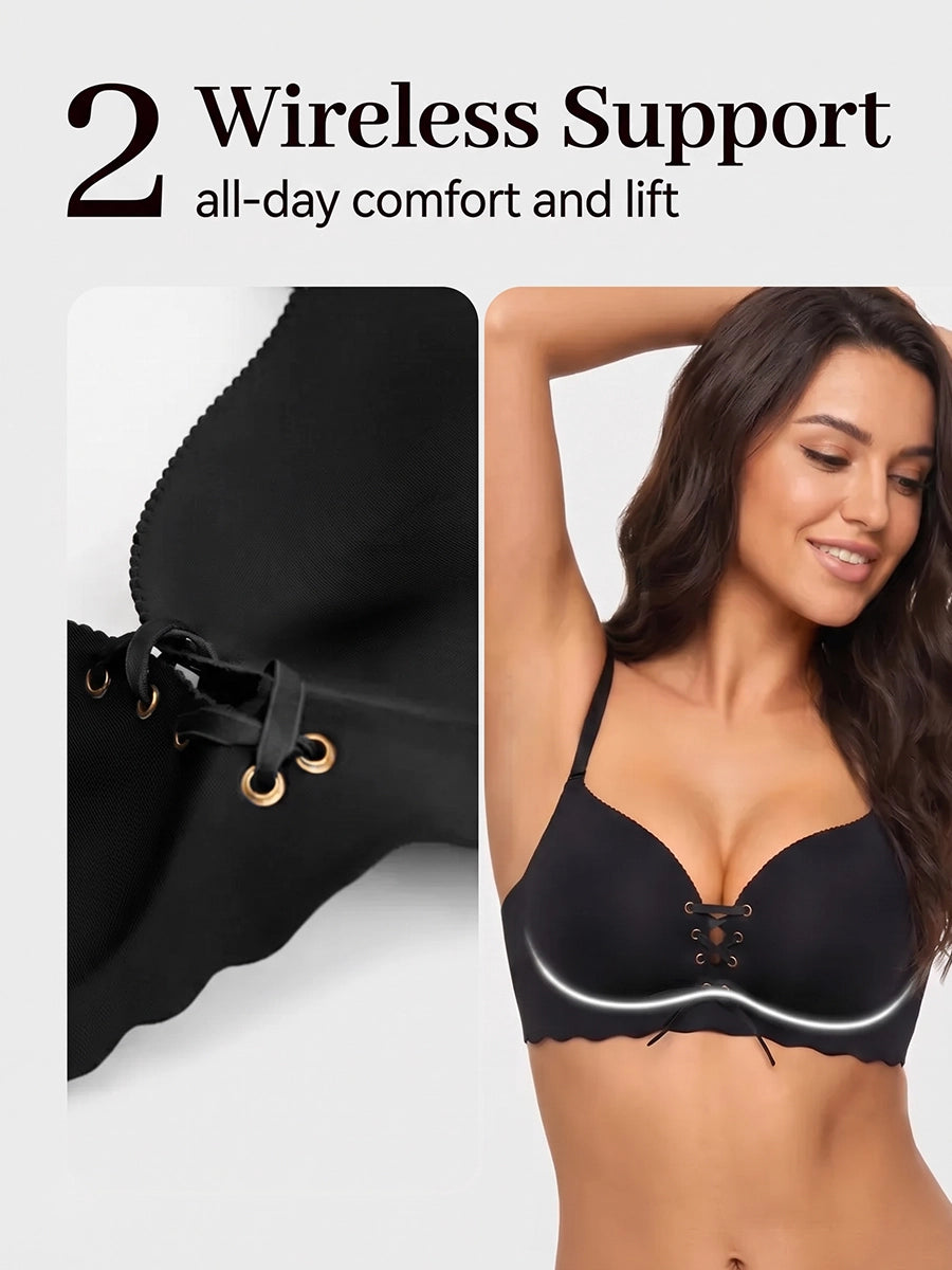 Adjustable Lace-Up Push-Up Bra with Padded Cups