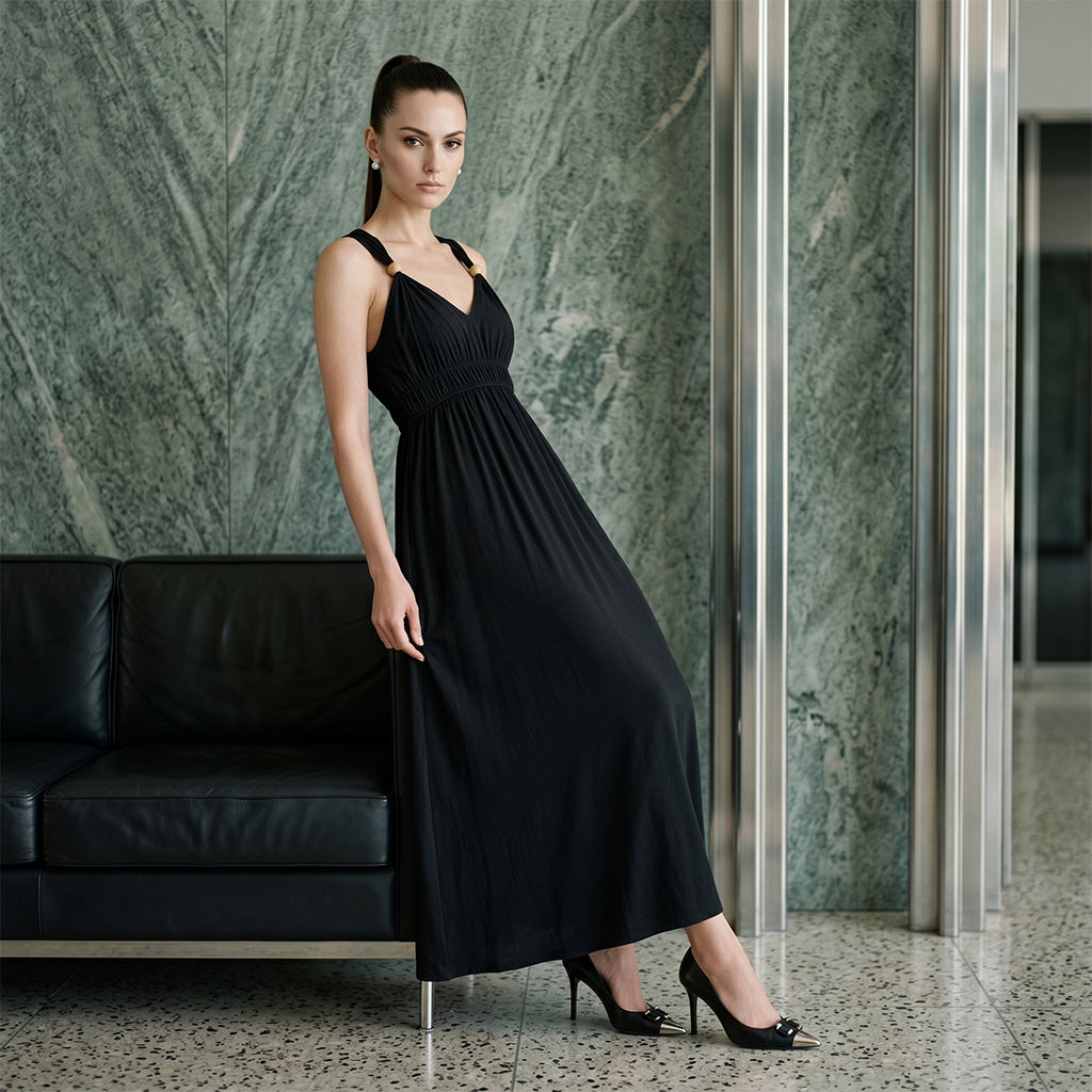 Solid Spaghetti Strap A-line Maxi Swing Dress
