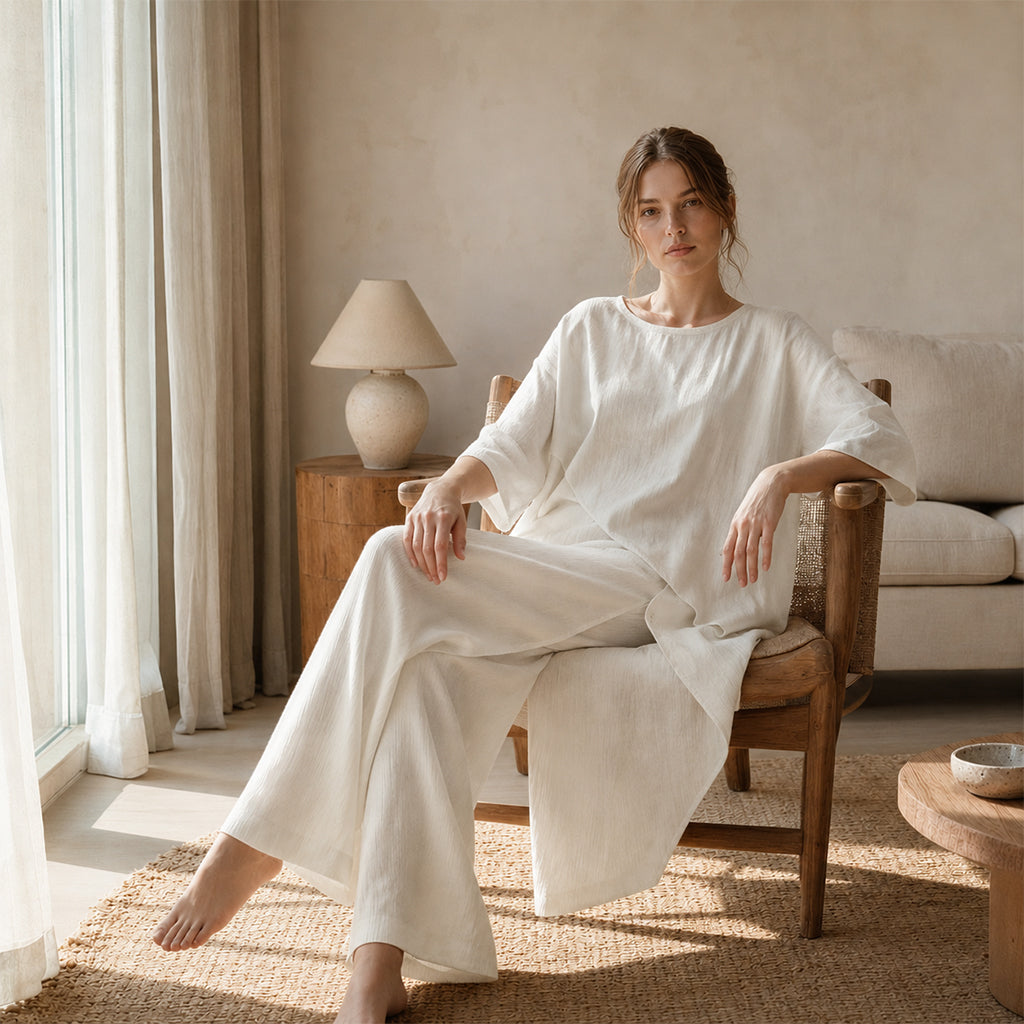Asymmetrical Linen Cotton Two Piece Set