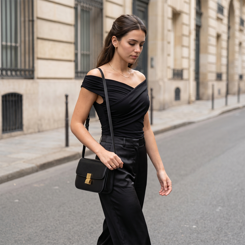 Asymmetric Neckline Ruched Blouse