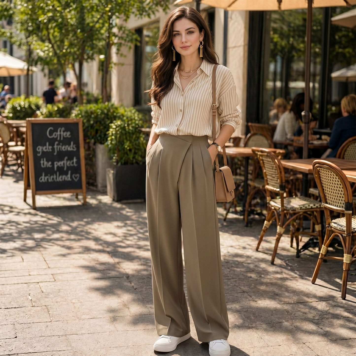 Pleated Asymmetrical Wide Leg Trousers