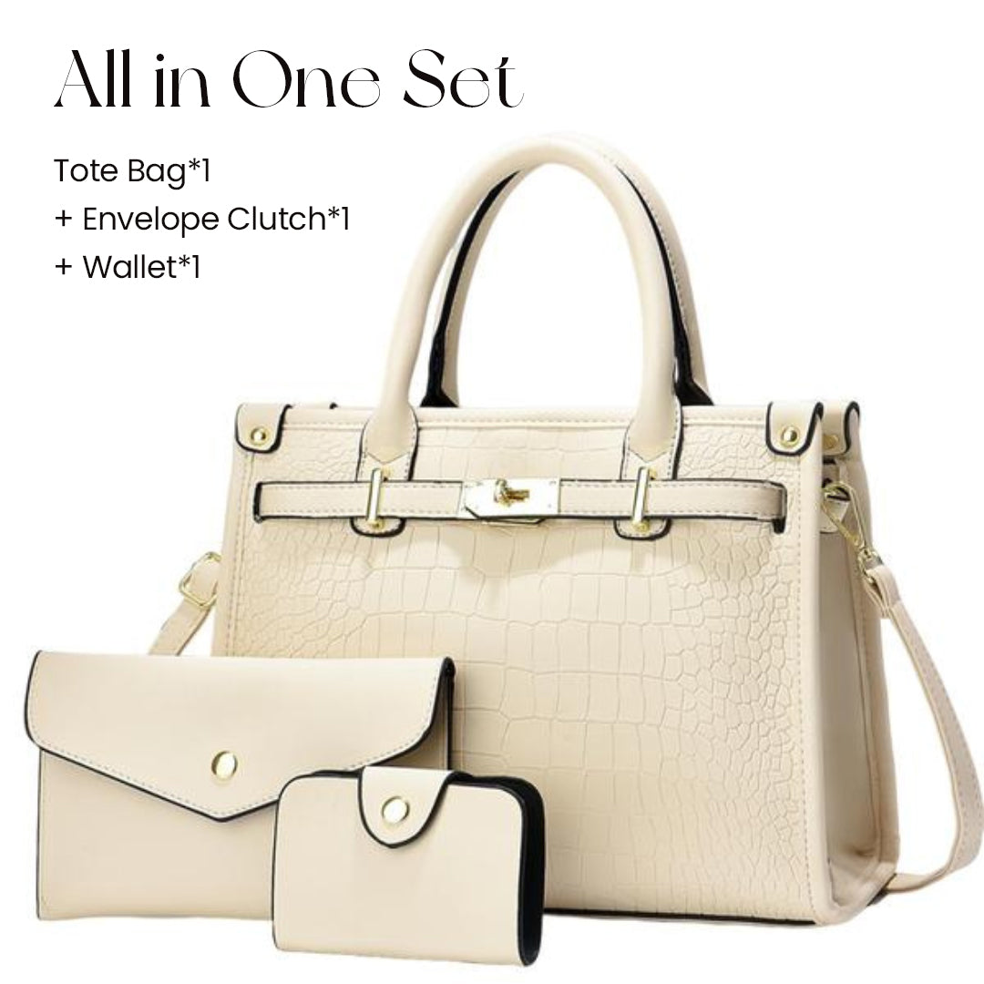 Crocodile-Embossed Crossbody Handbag Set