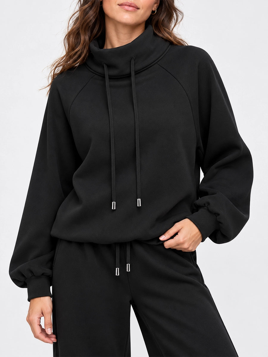 High-Neck Sweatshirt and Wide-Leg Pants Set for Casual Layering