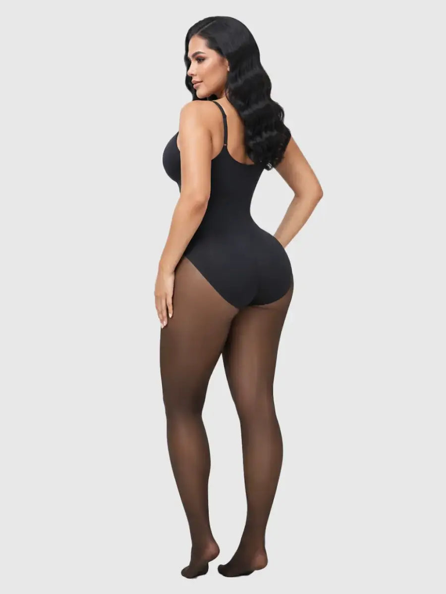 Fleece-Lined Faux-Sheer Full-Body Shapewear for Winter Layering