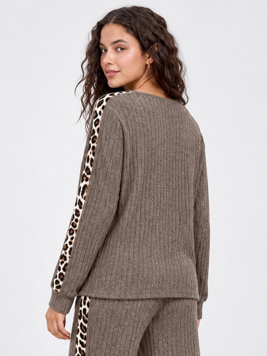 Pattern-Trim Knit Top and Pants Set