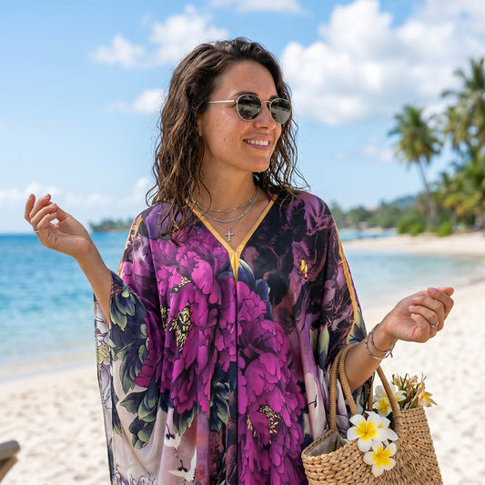 V-Neck Silk Printed Shawl