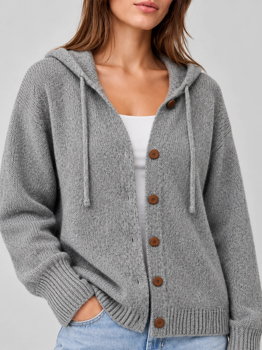 Women's Button-Front Hooded Knit Cardigan