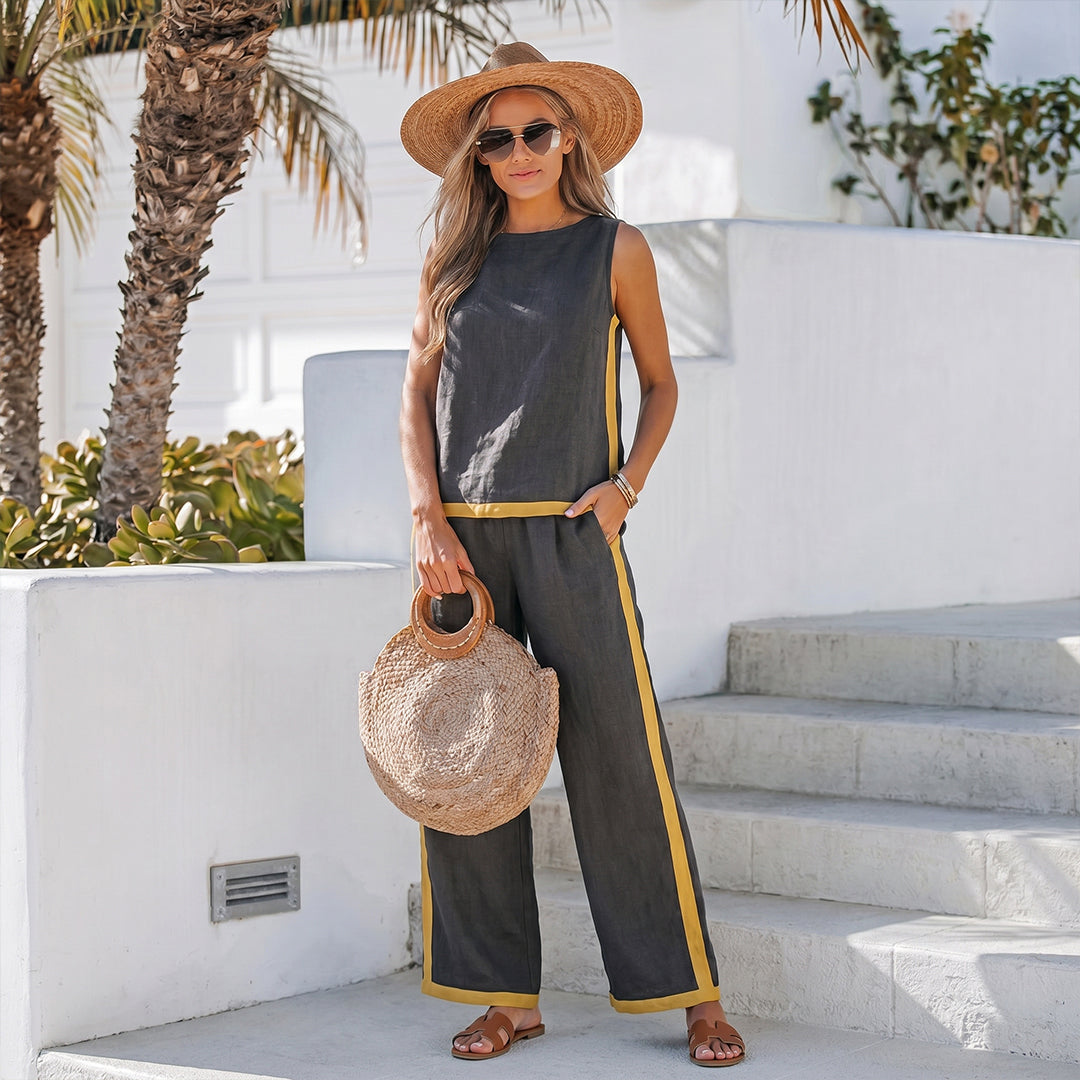 Casual Sleeveless Top & Wide Leg Pants Set