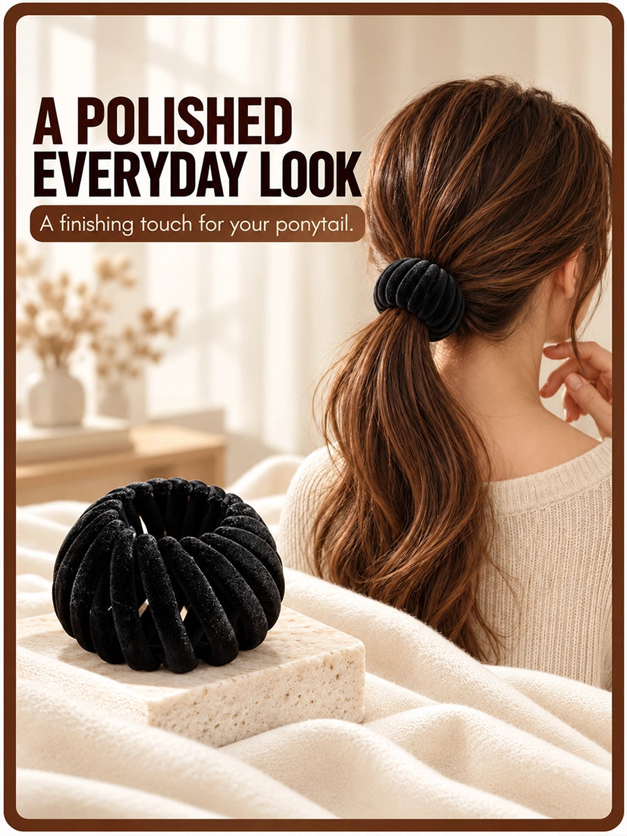 Fabric-Covered Ribbed Ponytail Clips, 5-Piece Set