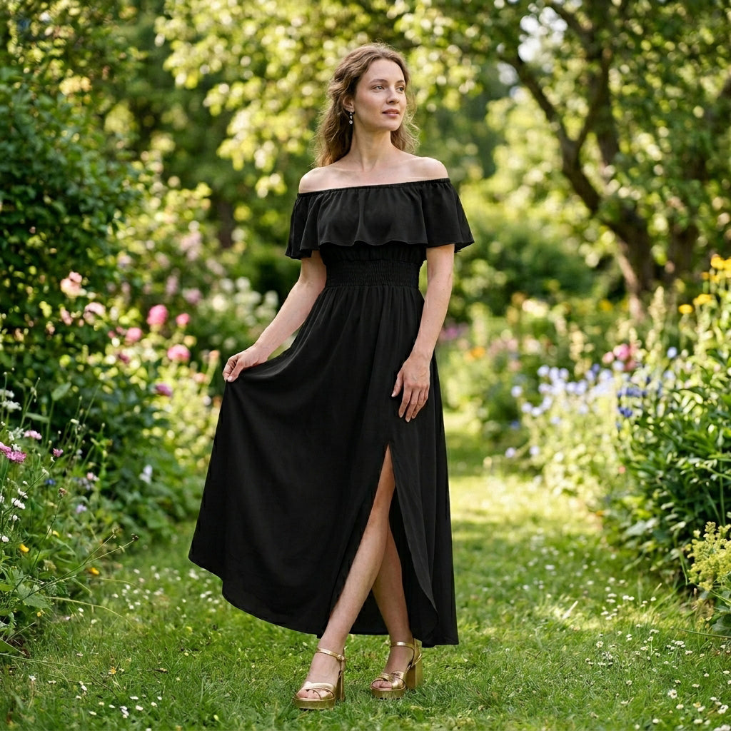 Double-layer Printed Off-the-Shoulder Dress – Slimetica