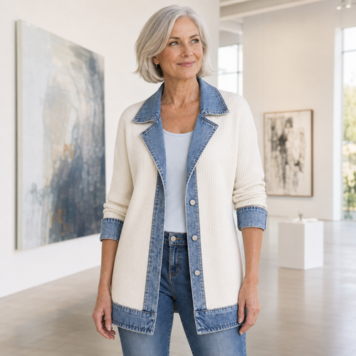 Women's Denim-Trim Knit Jacket