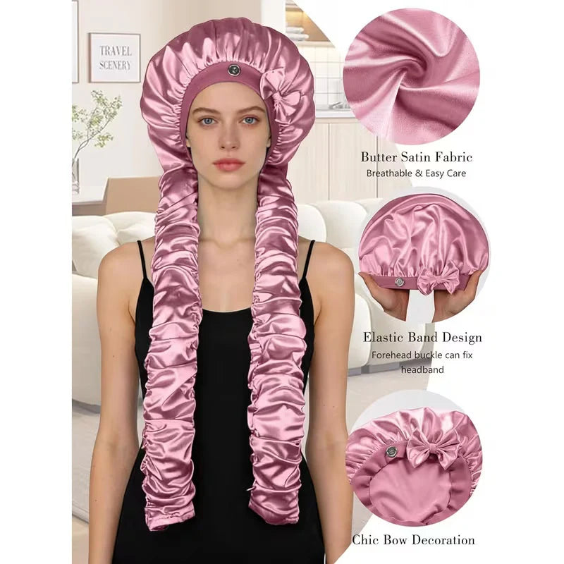 Satin Curling Sleep Bonnet with Long Hair Ribbons 2 Pack