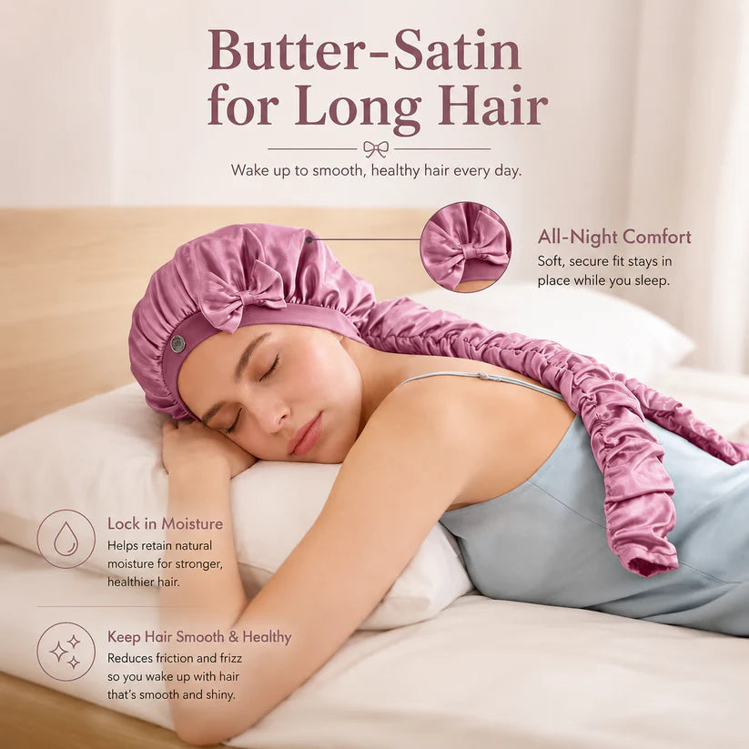 Satin Curling Sleep Bonnet with Long Hair Ribbons 2 Pack