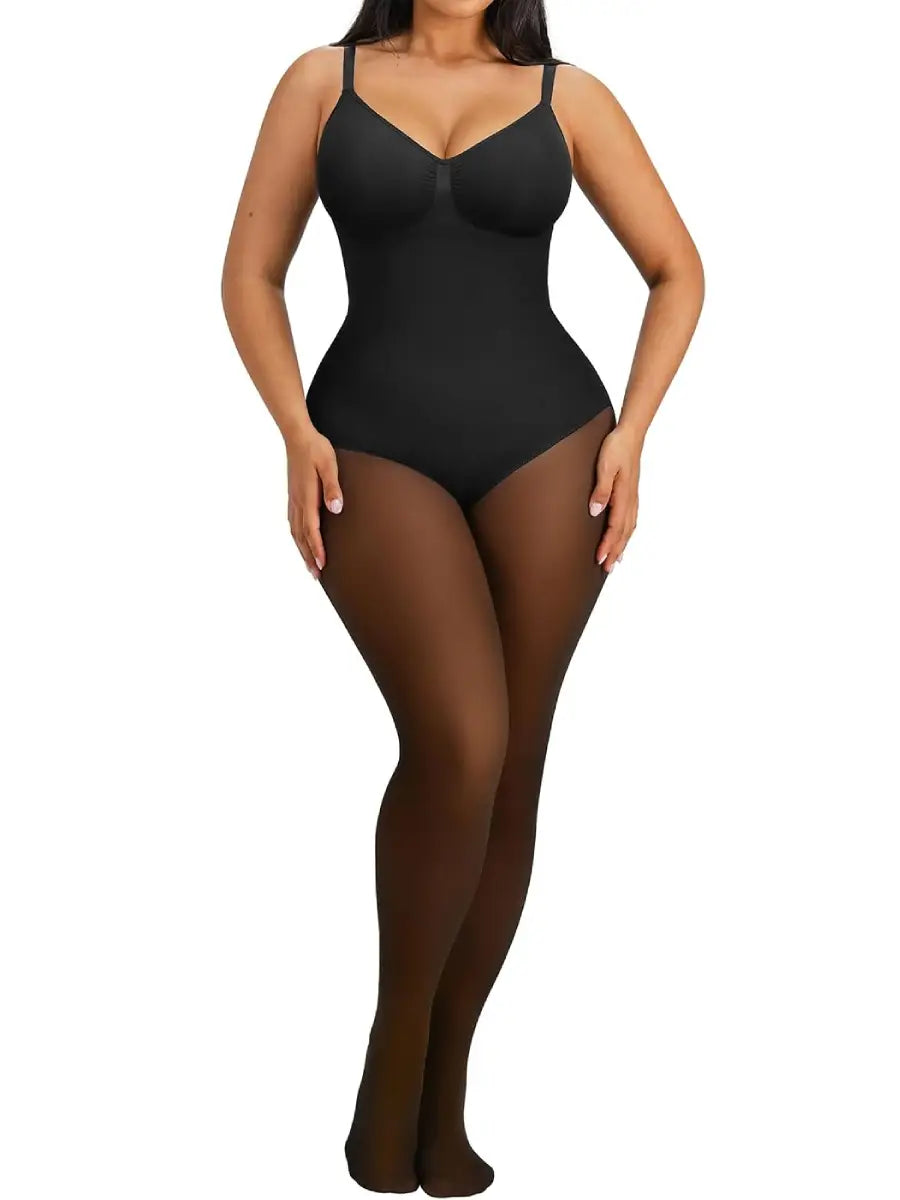 Fleece-Lined Faux-Sheer Full-Body Shapewear for Winter Layering