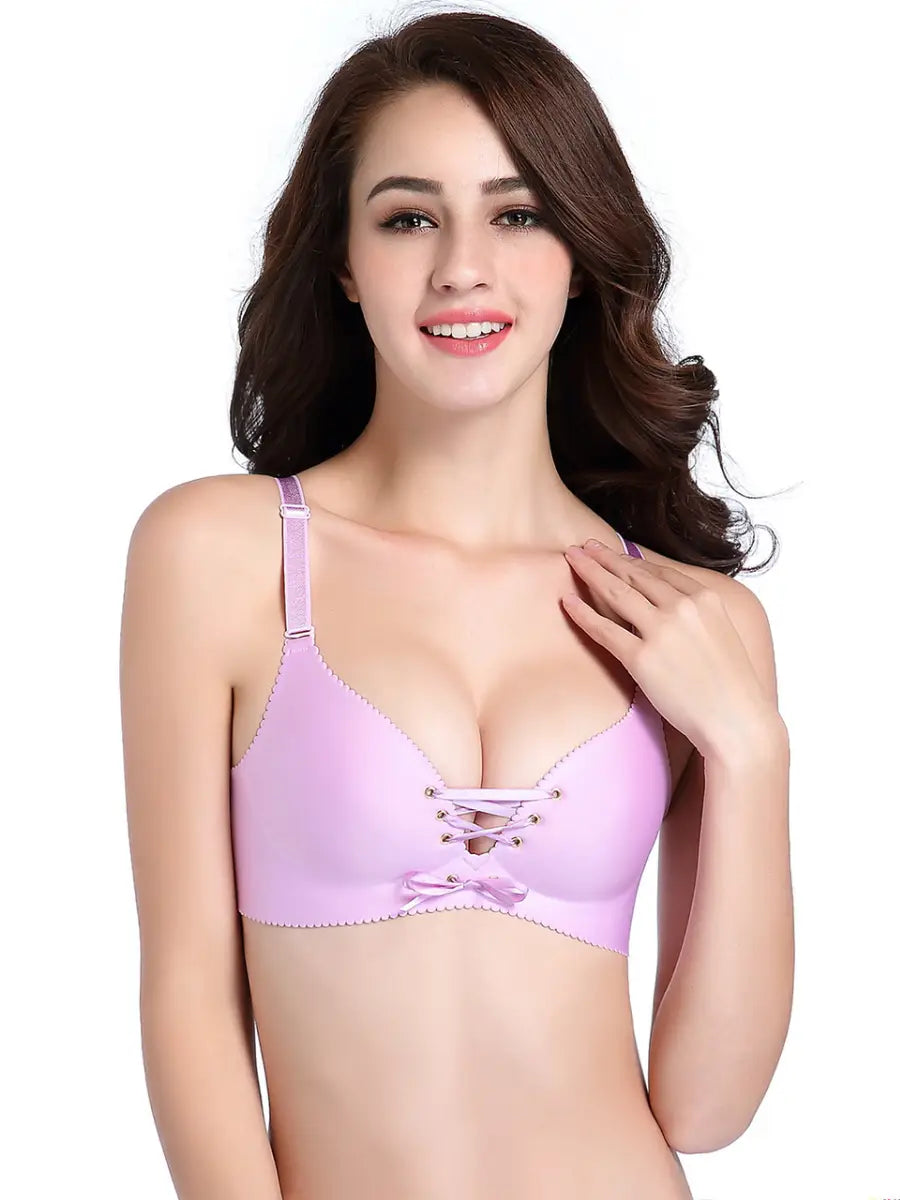 Adjustable Lace-Up Push-Up Bra with Padded Cups