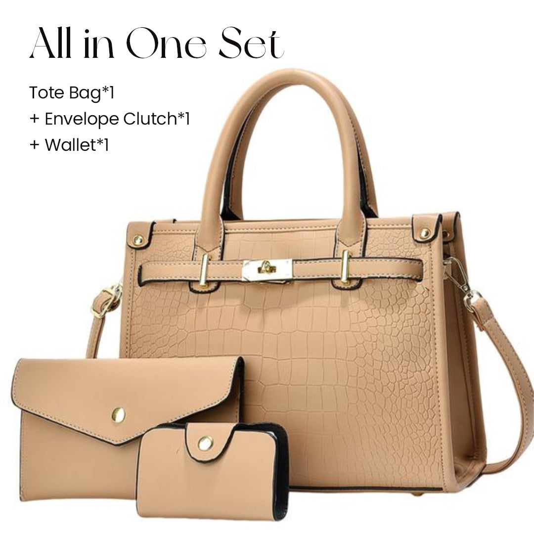 Crocodile-Embossed Crossbody Handbag Set