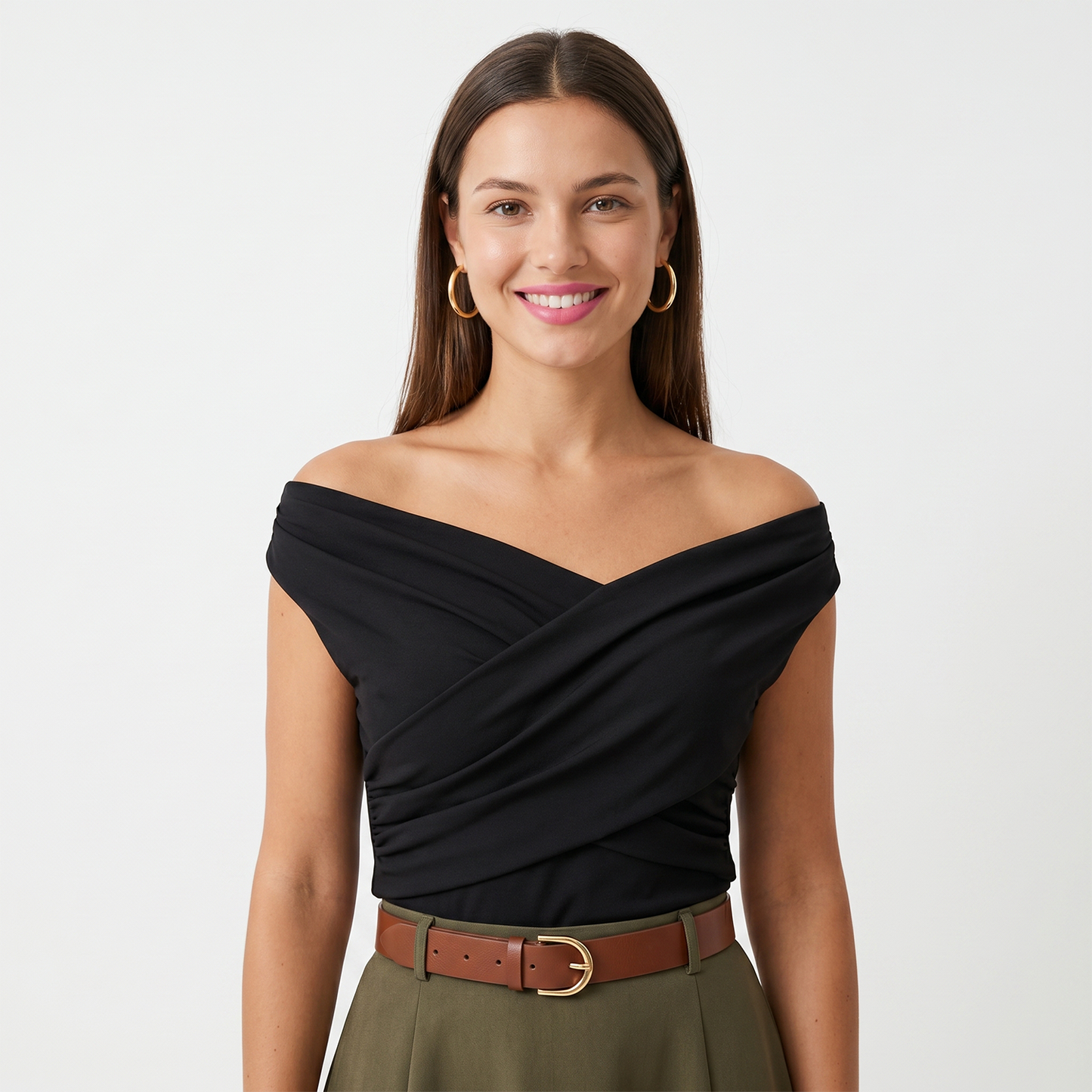 Asymmetric Neckline Ruched Blouse