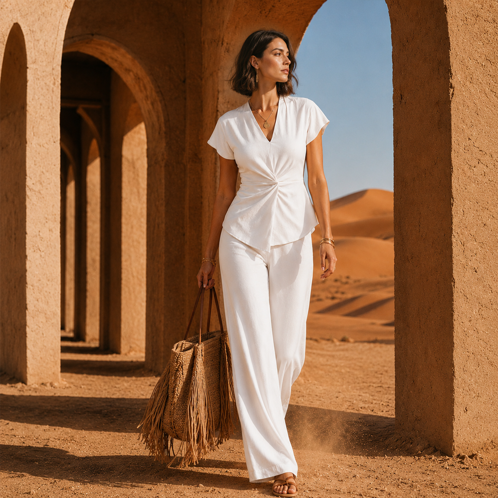 Twist Business Casual V-Neck 2-Piece Outfit