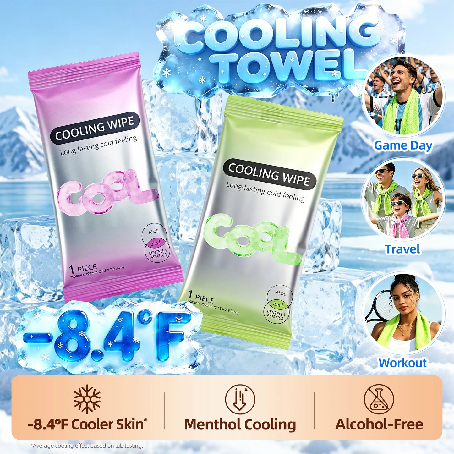Menthol Ice Cooling Sports Lemon Green Wipes 20 Pack