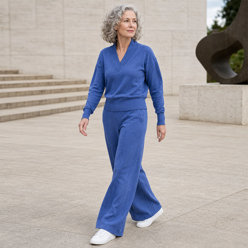 Women’s V-Neck Lounge Top and Wide-Leg Pants Set