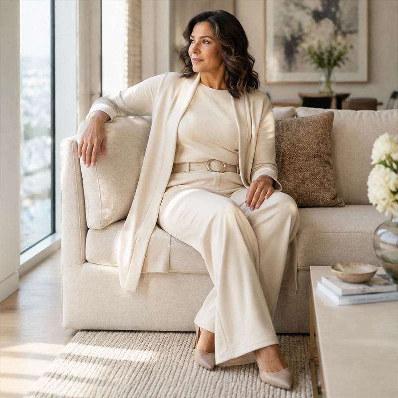 3-Piece Ribbed Knit Travel & Lounge Set (Cardigan + Tank + Wide-Leg Pants)