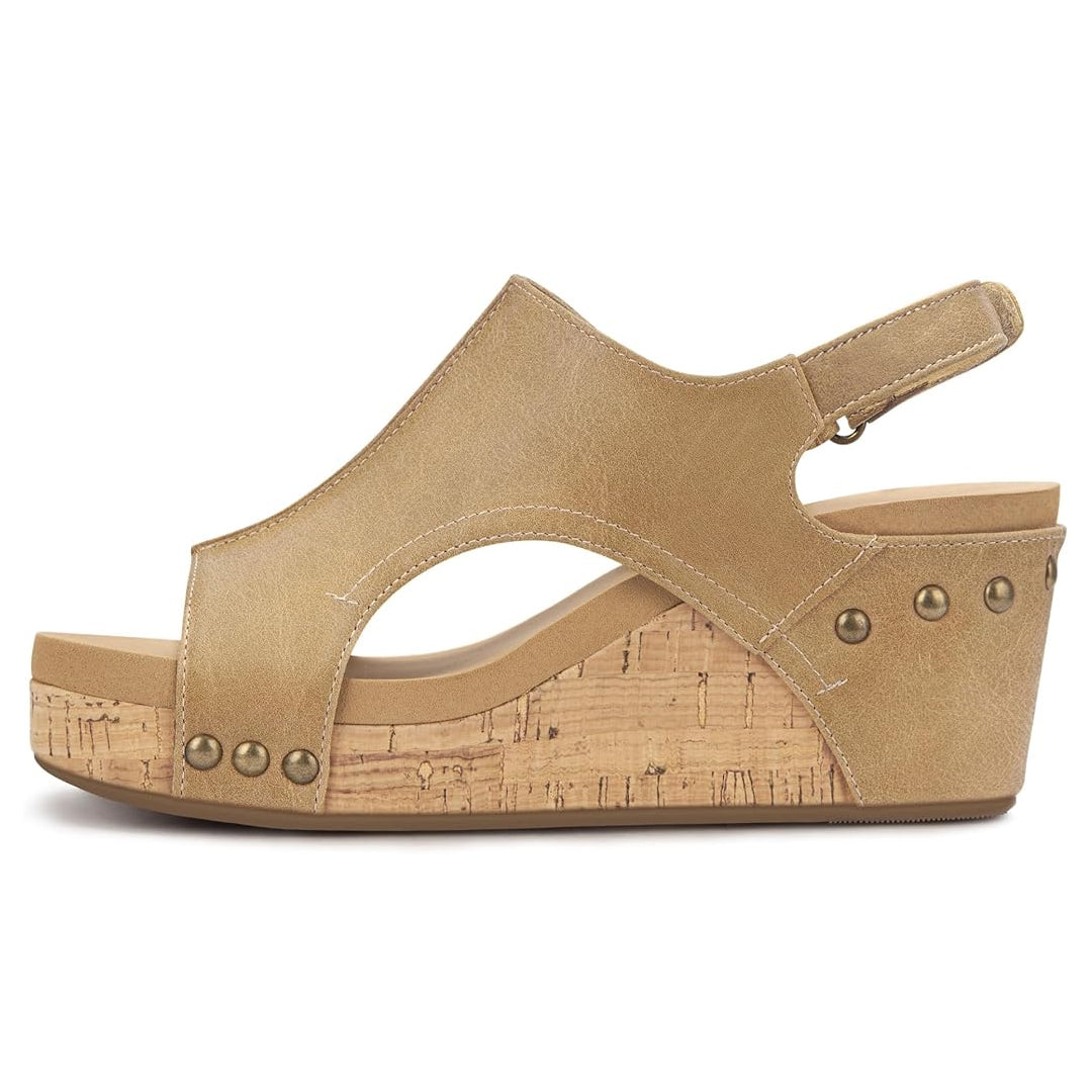 Plus Size Studded Genuine Leather Platform Sandals