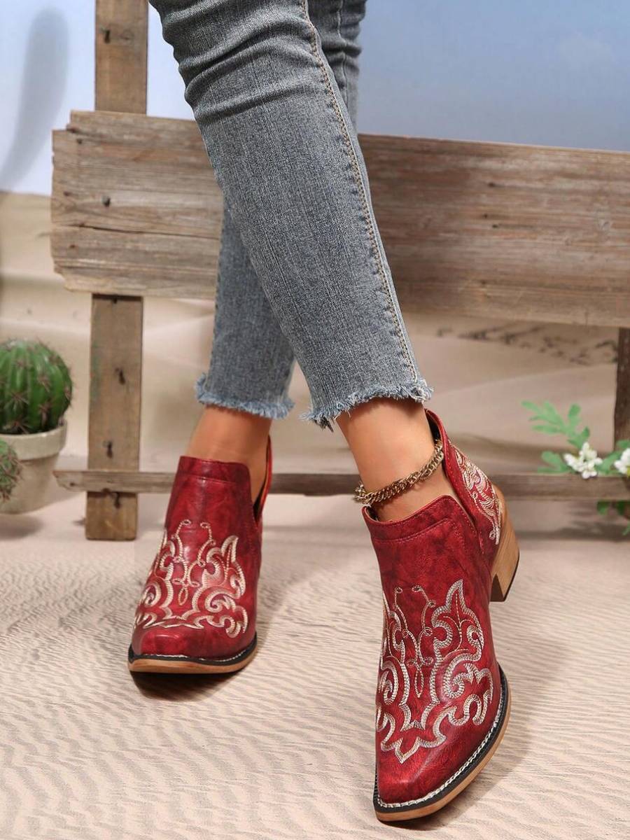 Women's Embroidered Western Ankle Boots