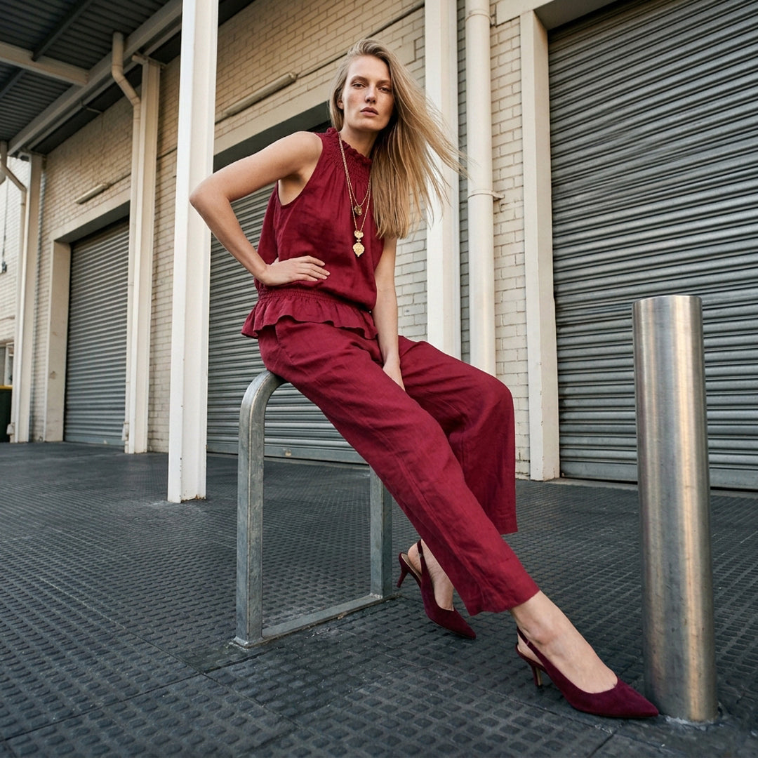 Bohemian Ruffled Linen-Cotton Two-piece Outfit
