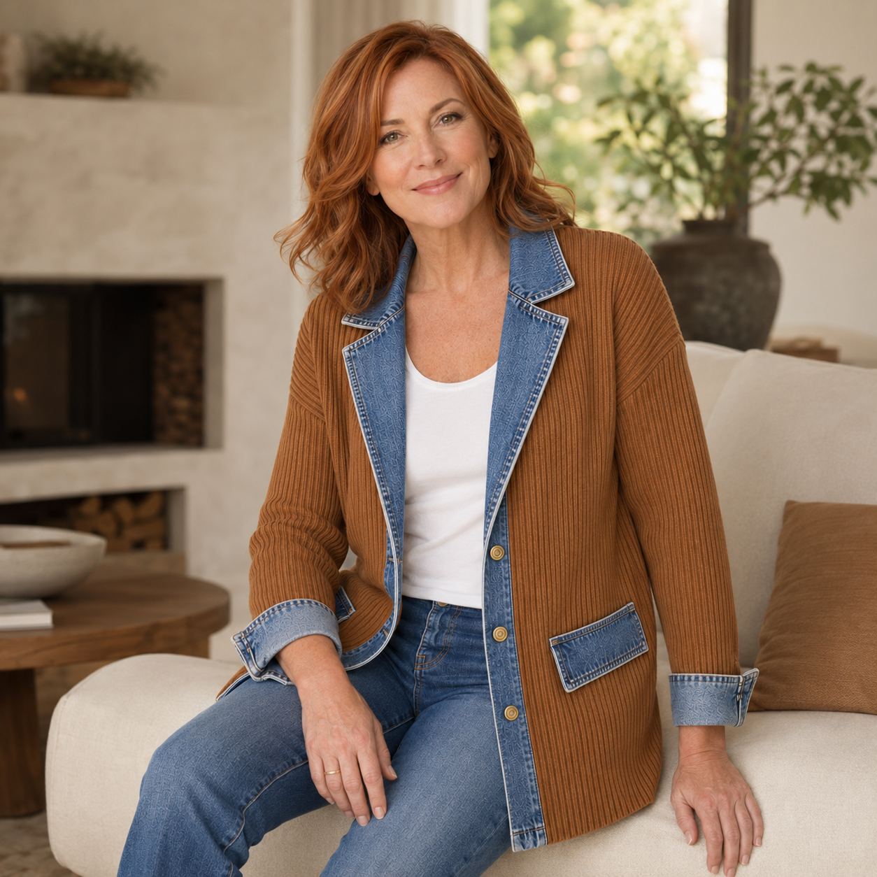 Women's Denim-Trim Knit Jacket
