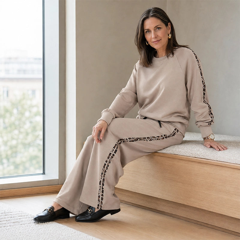 Women’s Leopard Side-Stripe Sweatshirt and Pants Set