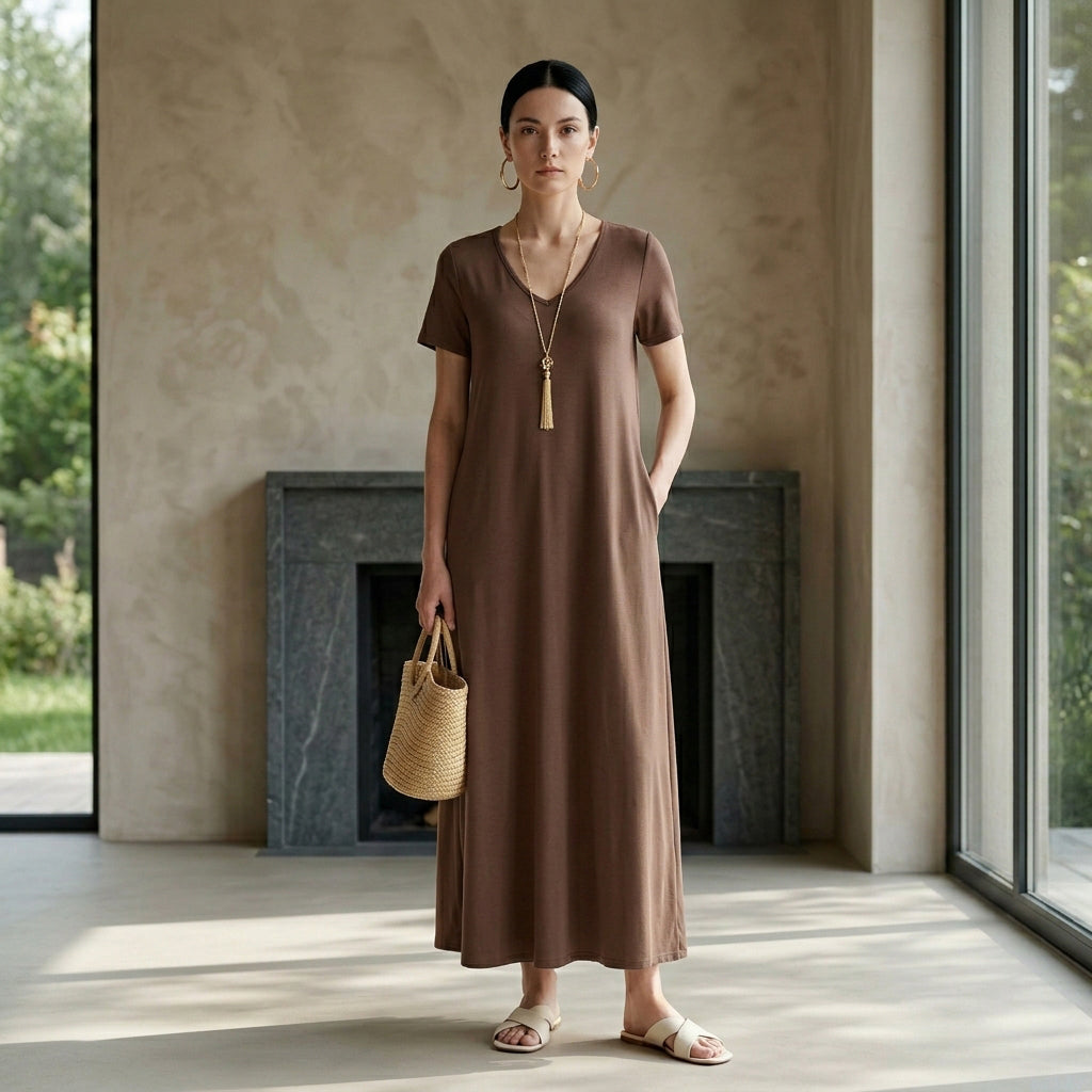 Large Size Deep V Pocket Lounge Dress