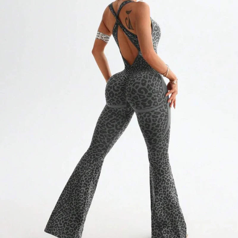 Leopard print one-piece yoga suit