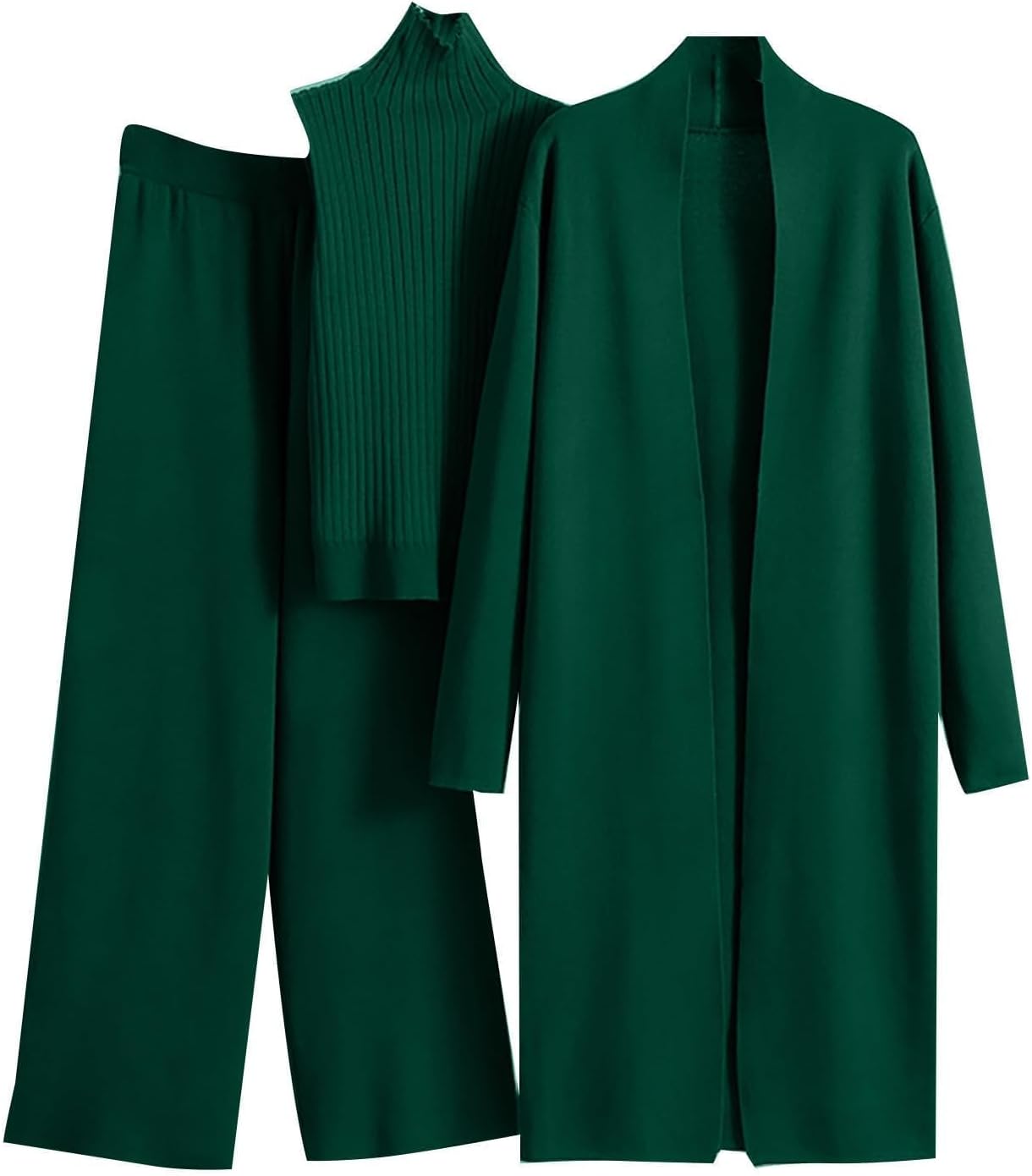 Women’s 3-Piece Knit Lounge Set – Cardigan, Tank & Wide Leg Pants