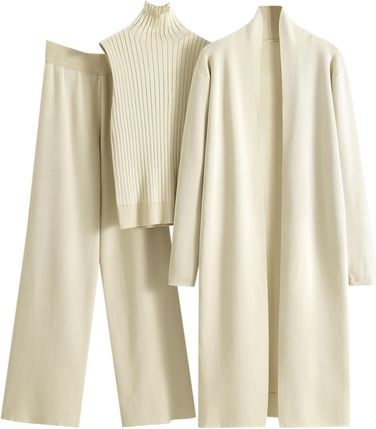 Women’s 3-Piece Knit Lounge Set – Cardigan, Tank & Wide Leg Pants