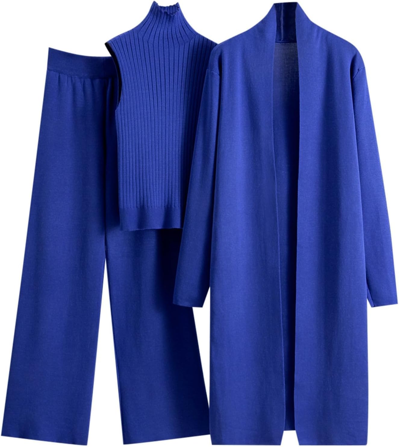 Women’s 3-Piece Knit Lounge Set – Cardigan, Tank & Wide Leg Pants