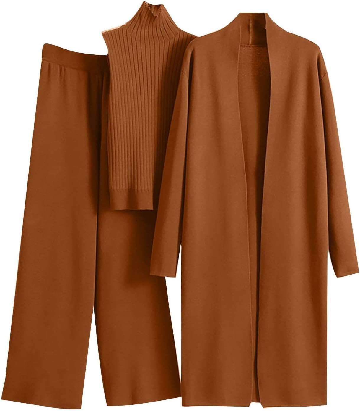 Women’s 3-Piece Knit Lounge Set – Cardigan, Tank & Wide Leg Pants